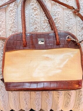 Dooney & Bourke Brown and Cream Croc-Trim Satchel